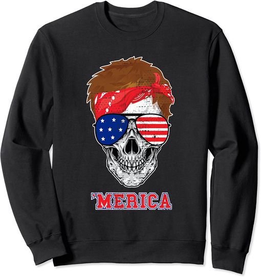 American Flag Skull Sweatshirt Sunglasses Bandana Patriotic
