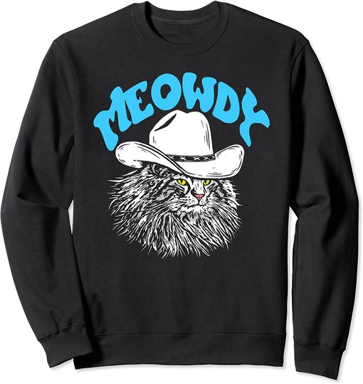 Cowboy Cats Sweatshirt Meowdy! Funny Country Music Cat Cowboy Hat Vintage