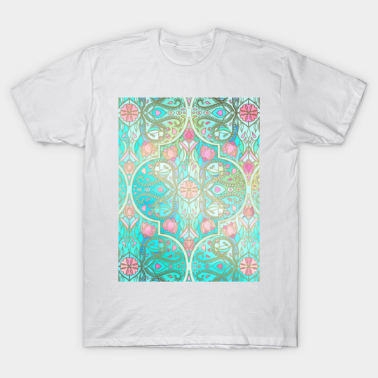 Floral Moroccan in Spring Pastels - Aqua, Pink, Mint & Peach - Pastel - T-Shirt