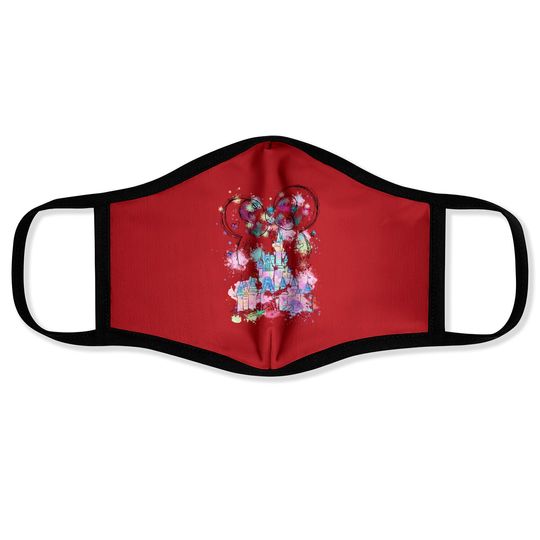 Watercolor Disney Castle Face Masks, Minnie Ears Magic Kingdom Face Masks, Disney Face Masks