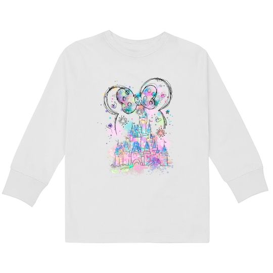 Watercolor Disney Castle Kids Long Sleeve T-Shirts, Minnie Ears Magic Kingdom Kids Long Sleeve T-Shirts, Disney Kids Long Sleeve T-Shirts