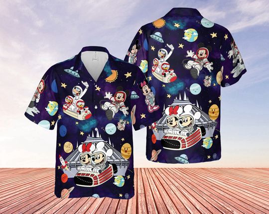 Retro Disneyland Astronaut Hawaiian Set Disney 80S Tomorrowland Shirt