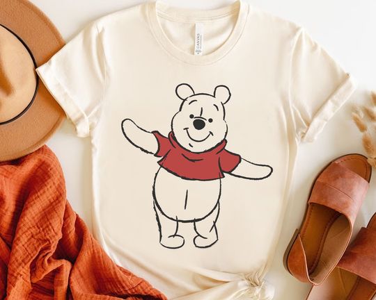 Cute Disney Winnie The Pooh Simple Outline Sketch Shirt, Disneyland WDW Holiday Trip T-shirt