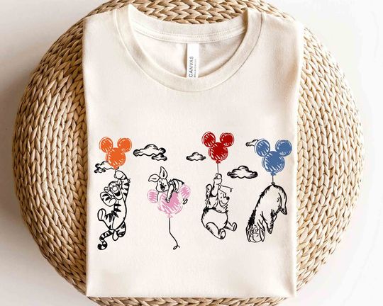 Cute Disney Winnie The Pooh Group Shot With Balloon Mickey Ear Shirt, Disneyland WDW Trip T-shirt