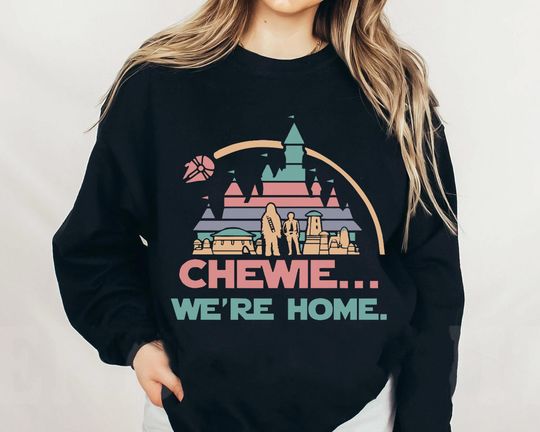 Chewie We're Home Chewbacca Disney Castle Pastel Color Sweatshirt