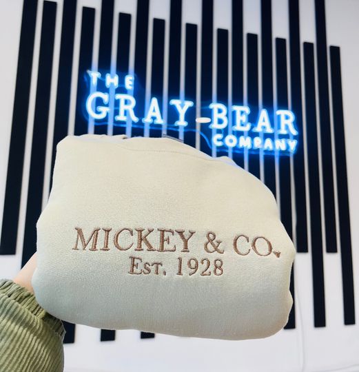 Embroidered Adult Mickey Sweatshirt / Beige Tan Sand Colour Disneyworld