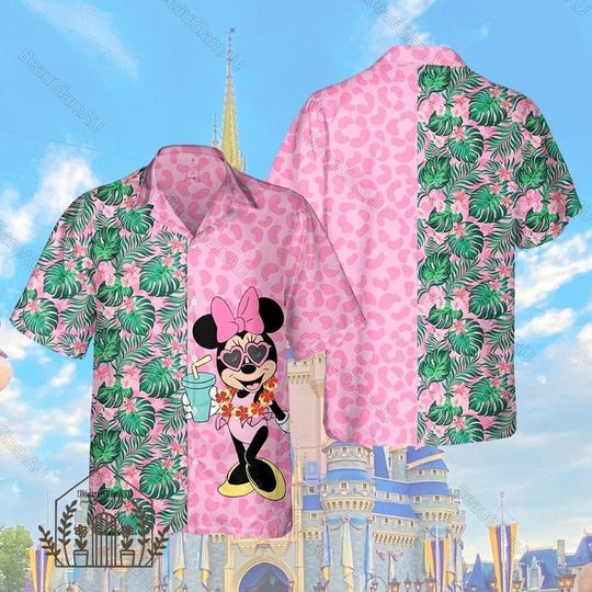 Minnie Mouse Summer Floral Leopard Hawaiian Shirt, Disney Minnie Hawaii Shirt