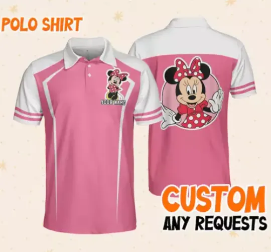 Custom Disney Mickey &Friends Polo Minnie Pink,Business Casual Disney Polo SHirt