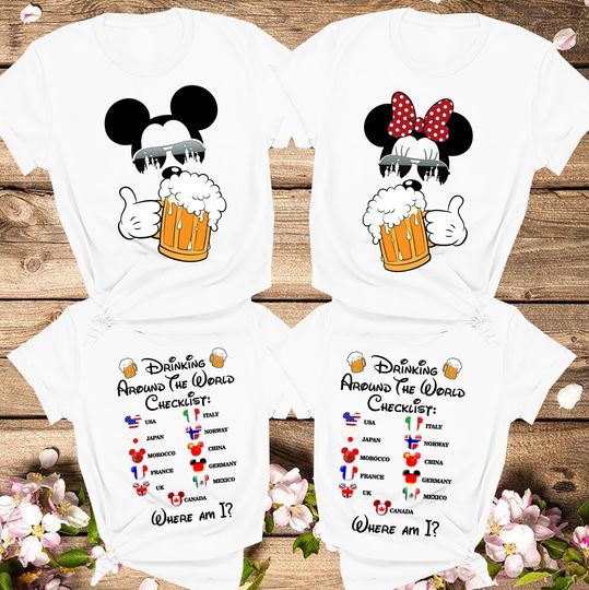 Mickey Beer Minnie Beer Front and Back print Disney Shirts,Epcot Drinking Around The World Shirt