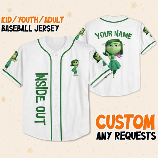 Personalized Disney Inside Out Disgust, Disneyland Baseball Jersey