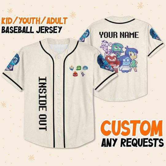 Personalized Disney Inside Out Pixel Character, Disneyland Baseball Jersey