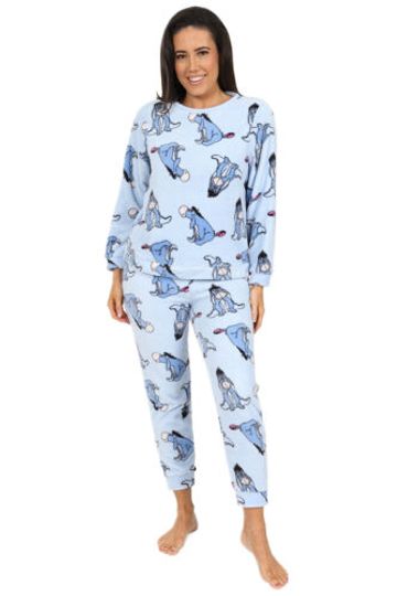 Disney Womens Eeyore Blue Fleece Long Pyjama Set