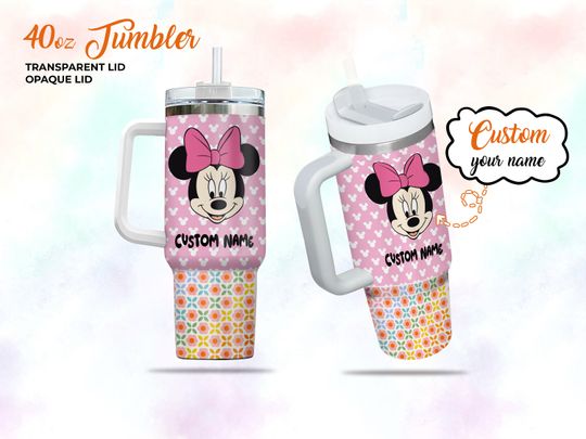 Minnie Mouse Tumbler 40 Oz, Personalized Disney Minnie Tumbler Handle With Straw