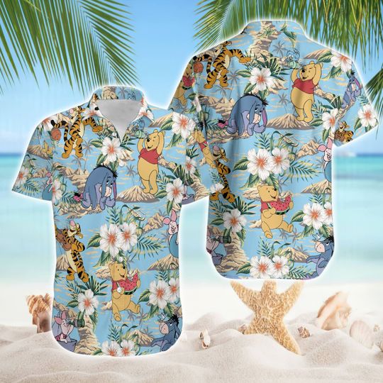 Winnie The Pooh Hawaiian Shirt | Pooh Eeyore Tigger Button Shirt | Disneyworld Pooh Bear Hawaiian Tee