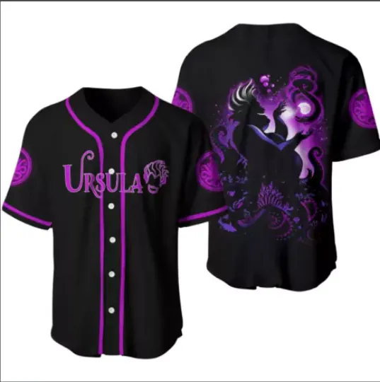 Villian Ursula Little Mermaid Purple Black Disney 3D Baseball Jersey Shirt