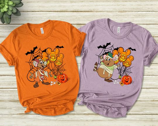 Disney Cinde Jaq and Gus Mummy Halloween Spooky Balloon Shirt