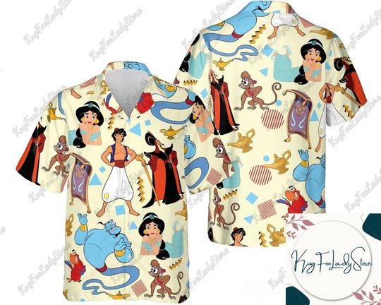 Disney Aladdin Jasmine Hawaii Shirt, Princess Jasmine Shirt, Jafar Abu Genie Shir