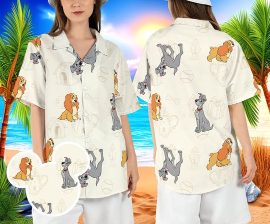 Lady and the Tramp Hawaiian Shirt, Disneyland Dog Couple Hawaii Shirt