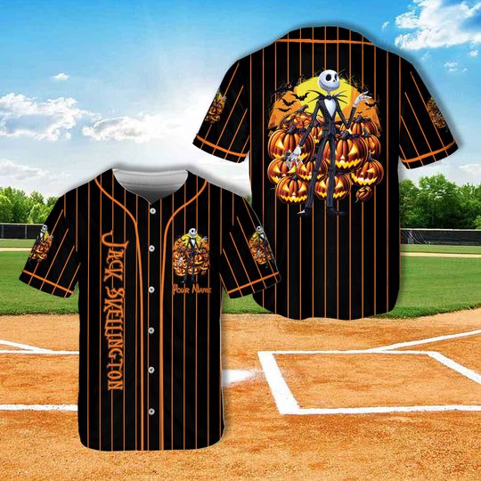 Custom Jack Skellington And Sally Halloween Baseball Jersey Ddisney Cartoon Jersey