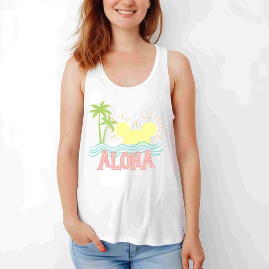 Disney Style Hawaiian Racerback Tank Top Shirt | Mickey Aloha Sleeveless Shirt