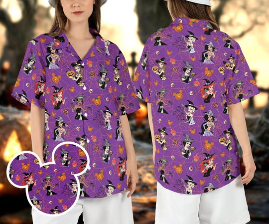 Halloween Witch Princess Hawaiian Shirt, Disneyland Halloween Spiderweb Hawaii Shirt