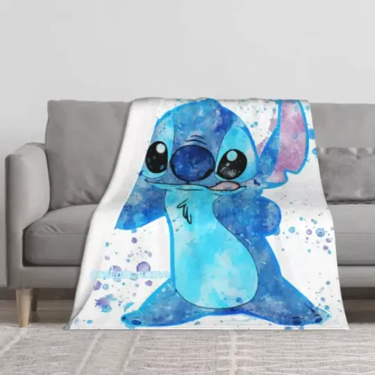Disney Stitch Custom Name Soft Blanket Kids and Adult Bedroom Decor Christmas