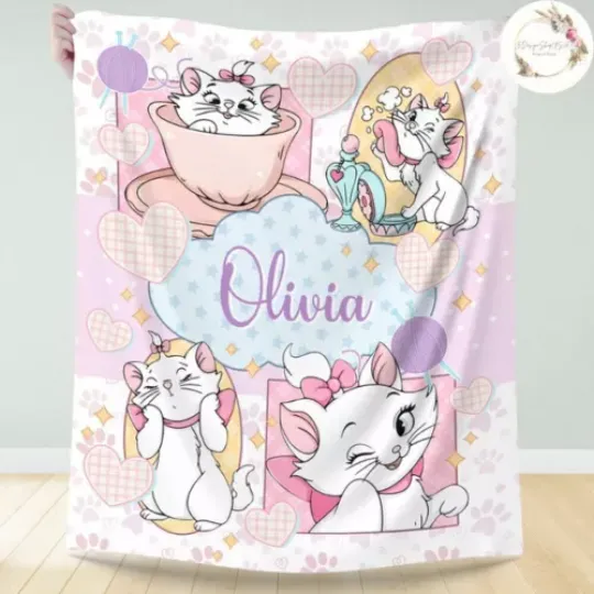 Personalized Disney The Aristocats Marie Blanket, Custom Name Cat Lover