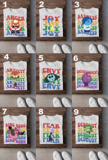 Disney Inside Out Characters Shirt, Anger Sadness Joy Bing Bong Fear Disgust