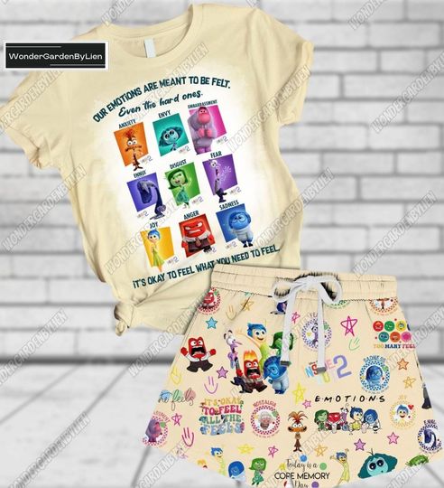 Inside Out 2 Tshirt Short Set, Inside Out 2 Character T-Shirt, Disney Pixar Pajamas