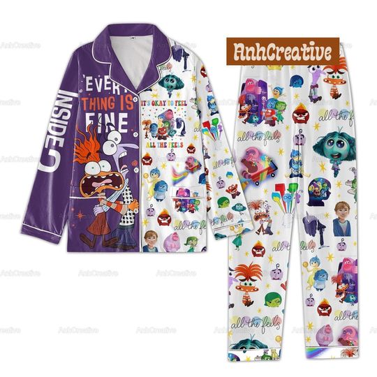 Disney Inside Out 2 Pajamas Set, Everything Is Fine Inside Out 2 Pajamas Set, Anxiety Inside Out 2 Set Of Pajamas