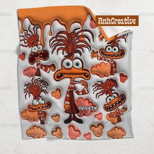 Personalized It's Ok To Feel All The Feels Blanket, Disney Pixar Inside Out 2 Characters Blanket, Custom Name Blanket