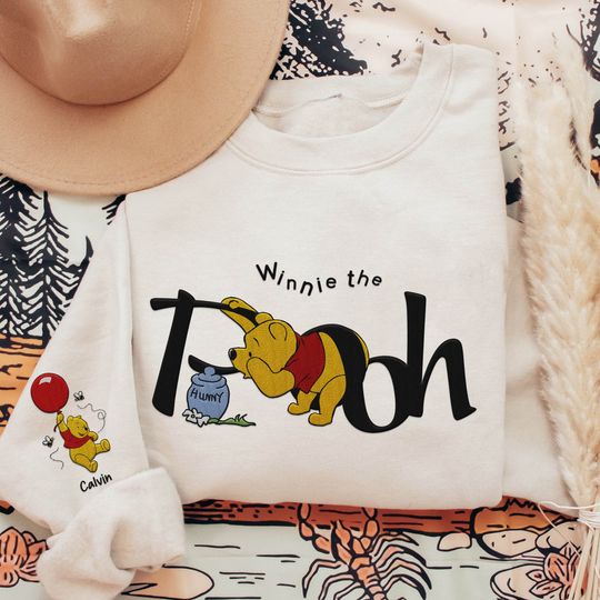 Custom Embroidered Winnie The Pooh With Balloon Sweatshirt,  Disneyland Family Trip Shirt