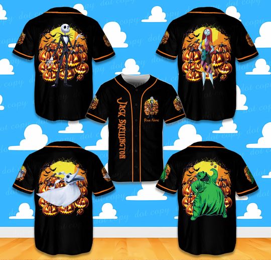 Custom Jack Skellington And Sally Halloween Baseball Jersey Ddisney Cartoon Jersey