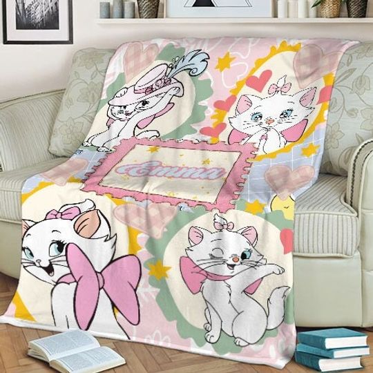 Personalized Disney The Aristocats Marie Blanket, Custom Name Fleece Blanket