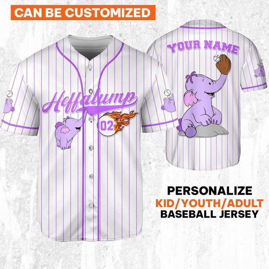 Personalize Heffalump  baseball Fire violet White Jersey, Disney Baseball Jersey