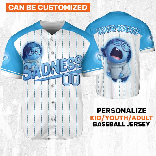 Custom Inside out Sadness Jersey, Disney Baseball Jersey, Inside Out 2 Athletic Jersey, Inside Out 2 Shirt