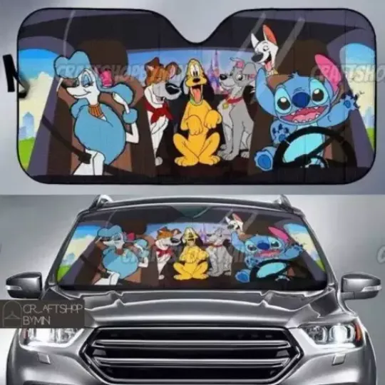 Disney Dogs Car Sun Shade, Goofy Pluto Stitch Lady And The Tramp Sunshade
