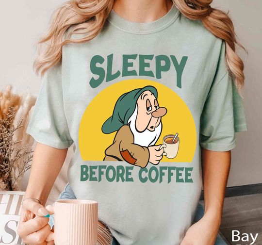 Vintage Sleepy Dwarf Before Coffee  Shirt, Snow White And Seven Dwarfs Disney