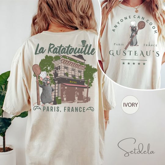 Disney Pixar Ratatouille Remy Chef Anyone Can Cook Shirt, Remy Mouse Little Chef Gusteau's Restaurant Paris