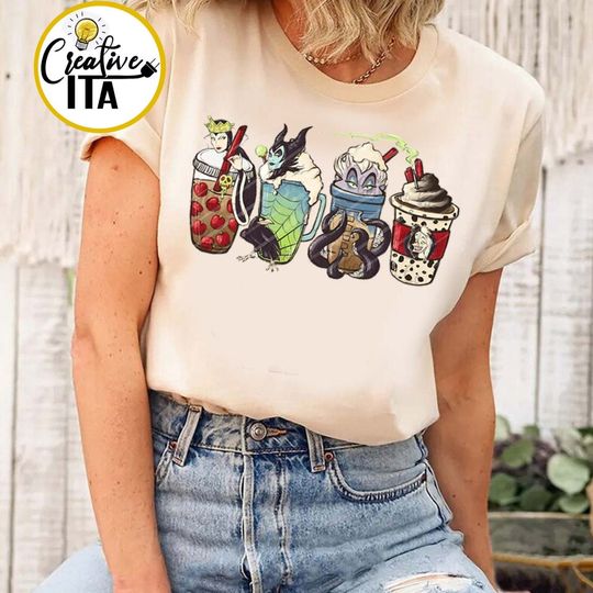 Disney Villains Coffee T-shirt, Maleficent Ursula Cruella Evil Queen T-shirt