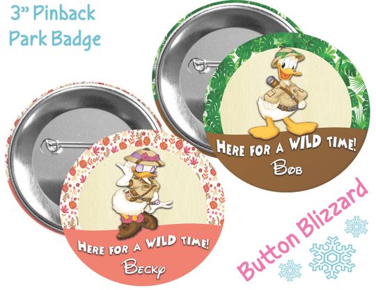 Disney Safari Button - Animal Kingdom Button - Daisy and Donald Duck Button