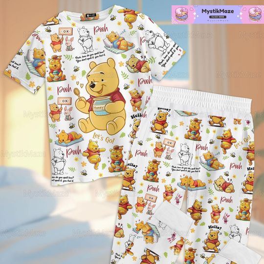 Winnie The Pooh Pajamas Set, Winnie The Pooh Tshirt, Pooh Set Of Pajamas, Disneyland Pajamas Set
