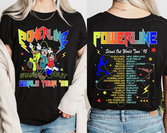 Double Sided Powerline Stand Out World Tour 95  Shirt, Retro Disney A Goofy Movie T-shirt