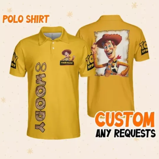 Personalize woody cowboys yellow polo, Mens Golf Polo Shirt, Disney Polo Shirt