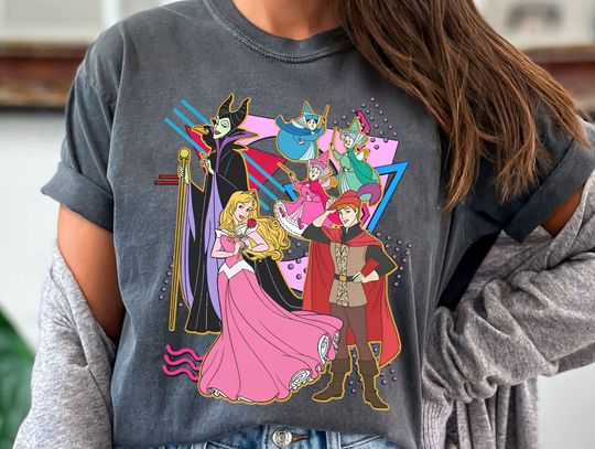 Retro 90S Sleeping Beauty Characters Shirt, Disney Aurora Maleficent T-shirt
