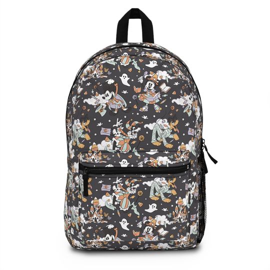 Black Backpack featuring Halloween Fab Five Disney Characters in Costumes with Ghosts Spooky Disney