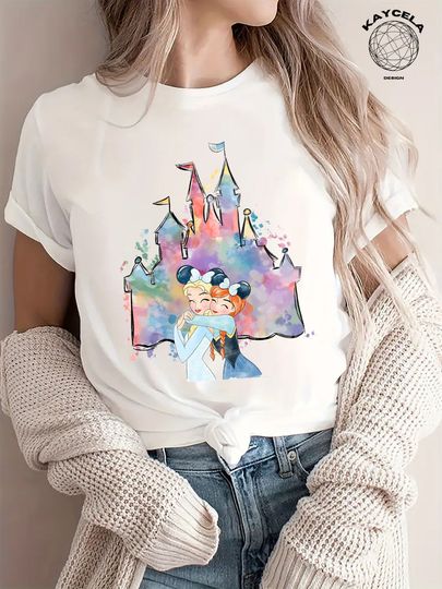 Watercolor Castle Elsa And Anna Shirt, Disneyland Shirt, Princess Castle Shirt, Vacation shirt, Magical Castle Shirt, Magic Kingdom Shirt