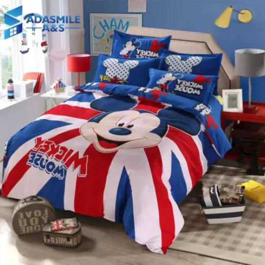 Disney Mickey Mouse Uk Flag Quilt Duvet Cover Set Full Twin Bedclothes Bed Linen