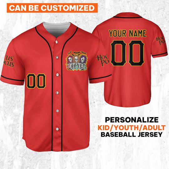 Personalized Hocus Pocus Skeleton Coffee Red Jersey, Disney Baseball Jersey