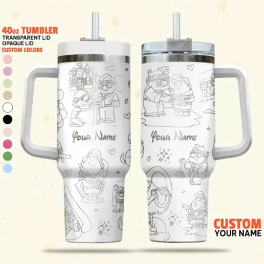 Custom Disney UP Carl and Russell Tumbler, Disney Characters Name Engraved 40oz